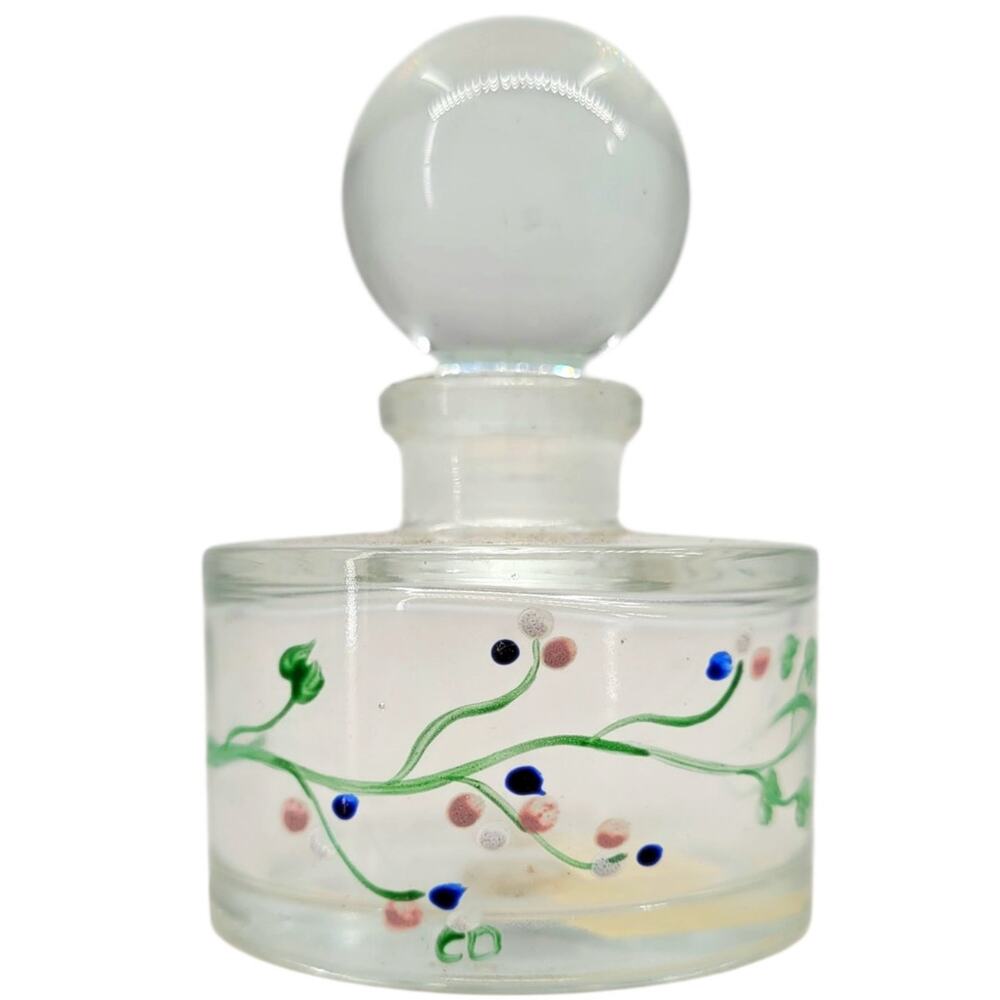 French Vintage‎ Hand Painted Glass Perfume Bottle Clear Coquette Decor